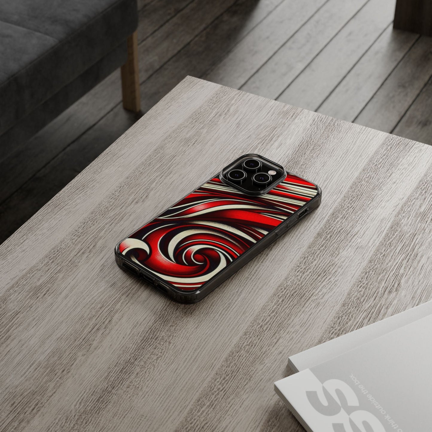 Red & White Swirl Abstract Clear Phone Case