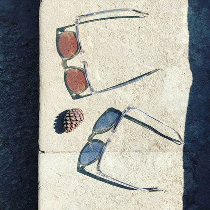 Clear Acetate Square Sunglass with Colored Lenses - Benson