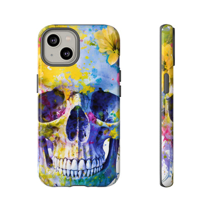 Vibrant Blue Floral Skull Tough Phone Case