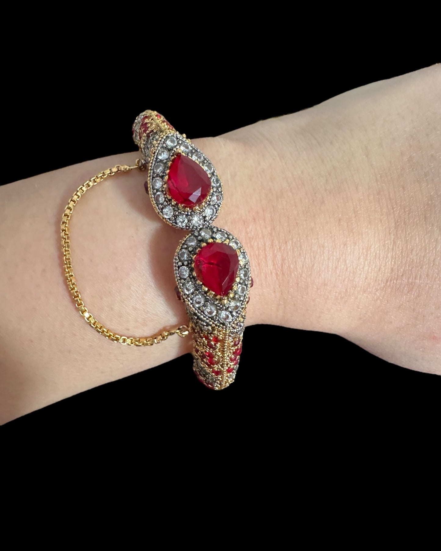 BG804  SALWA zircon bangles - Ruby openable / PAIR ( READY TO SHIP )