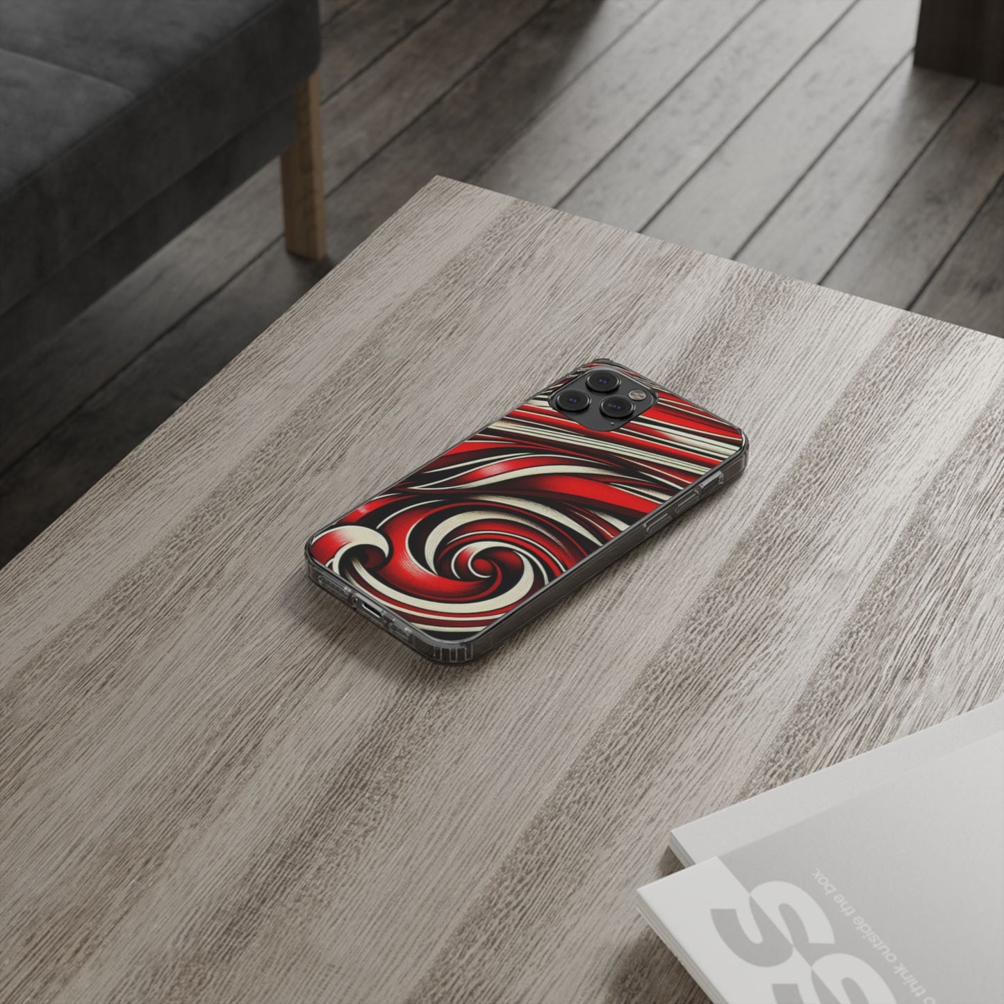 Red & White Swirl Abstract Clear Phone Case