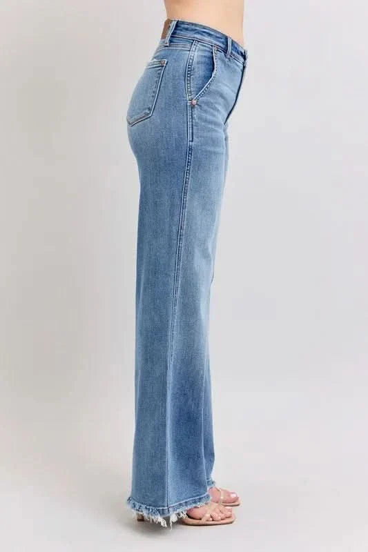 Judy Blue Raw Hem Wide Leg Jeans