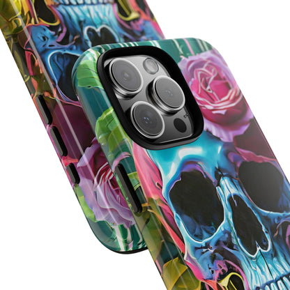 Neon Rose Skull Tough Phone Case