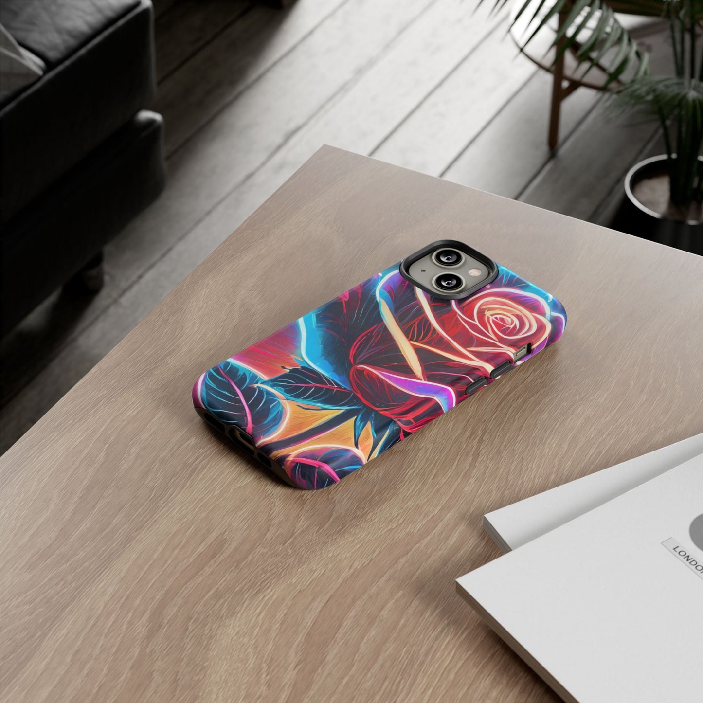 Artistic Neon Rose Tough Phone Case