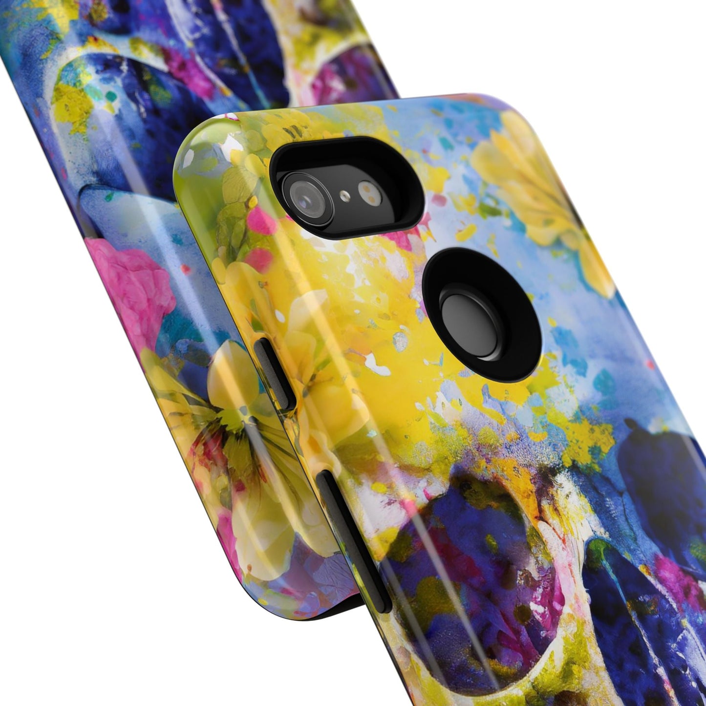 Vibrant Blue Floral Skull Tough Phone Case