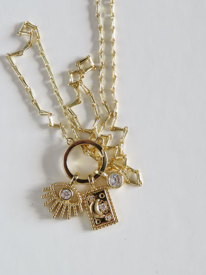 Amber Evil Eye Celestial Charm Cluster Necklace