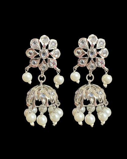 DER753 silver plated jhumka in flower tops ( READY TO SHIP)
