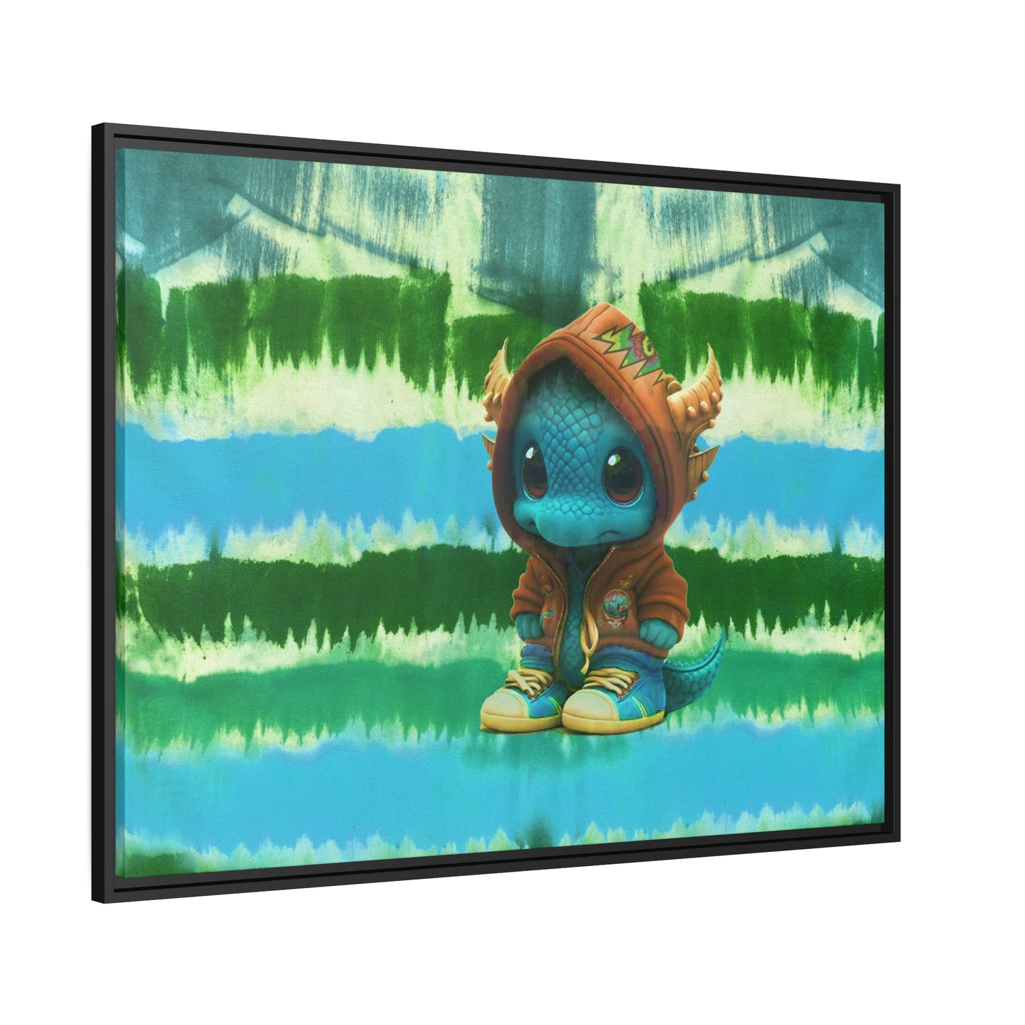 Baby Dragon Jam Aqua Matte Canvas with Black Frame