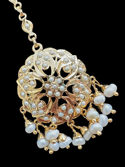 Gold plated silver tikka in fresh water pearls ( READY TO SHIP  )