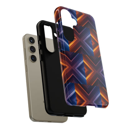 Stylish Tough Phone Case With Blue & Orange Abstract Design