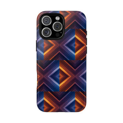 Stylish Tough Phone Case With Blue & Orange Abstract Design