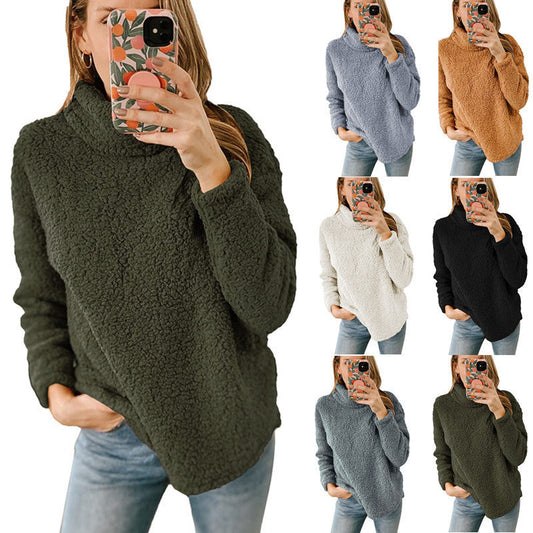 Thick Polar Fleece Turtleneck Pullover - High Collar Winter Top