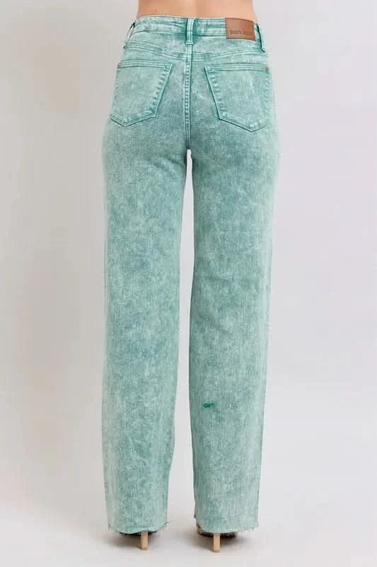Judy Blue Full Size High Waist Garment Dyed Raw Hem Dad Jean