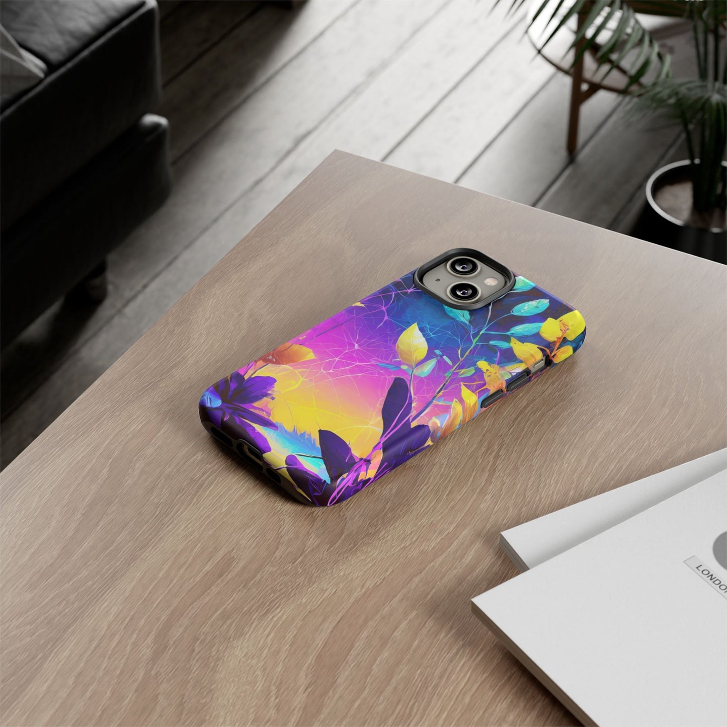 Artistic Vibrant Neon Floral Leaf Tough Phone Case