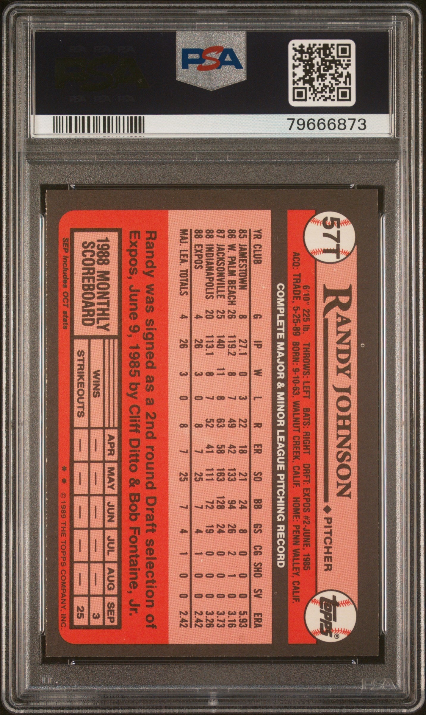 Graded 1989 Topps Traded Randy Johnson #57T Rookie RC Baseball Card PSA 10 Auto Grade Gem Mint