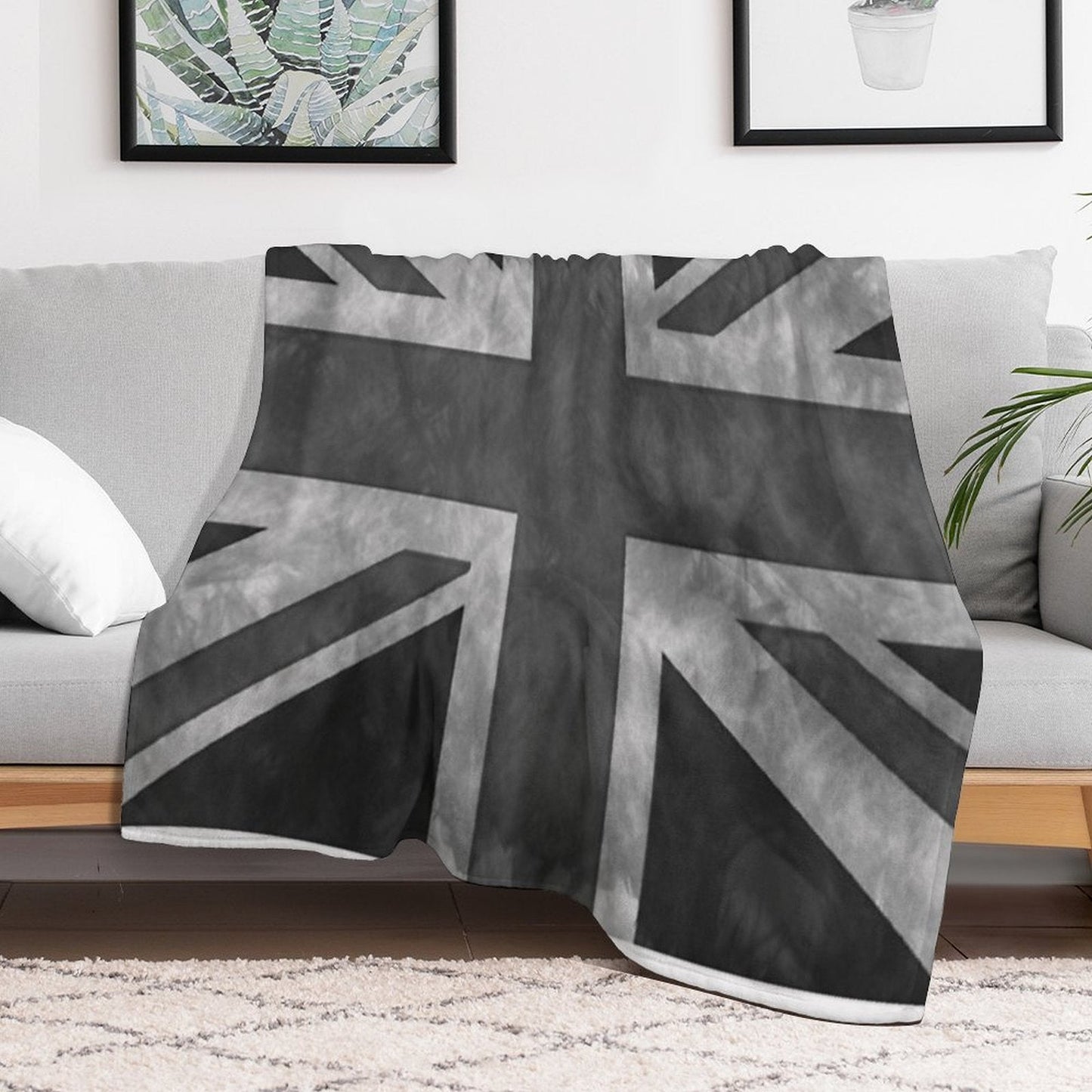 Greyscale Distressed Union Jack Throw Blanket