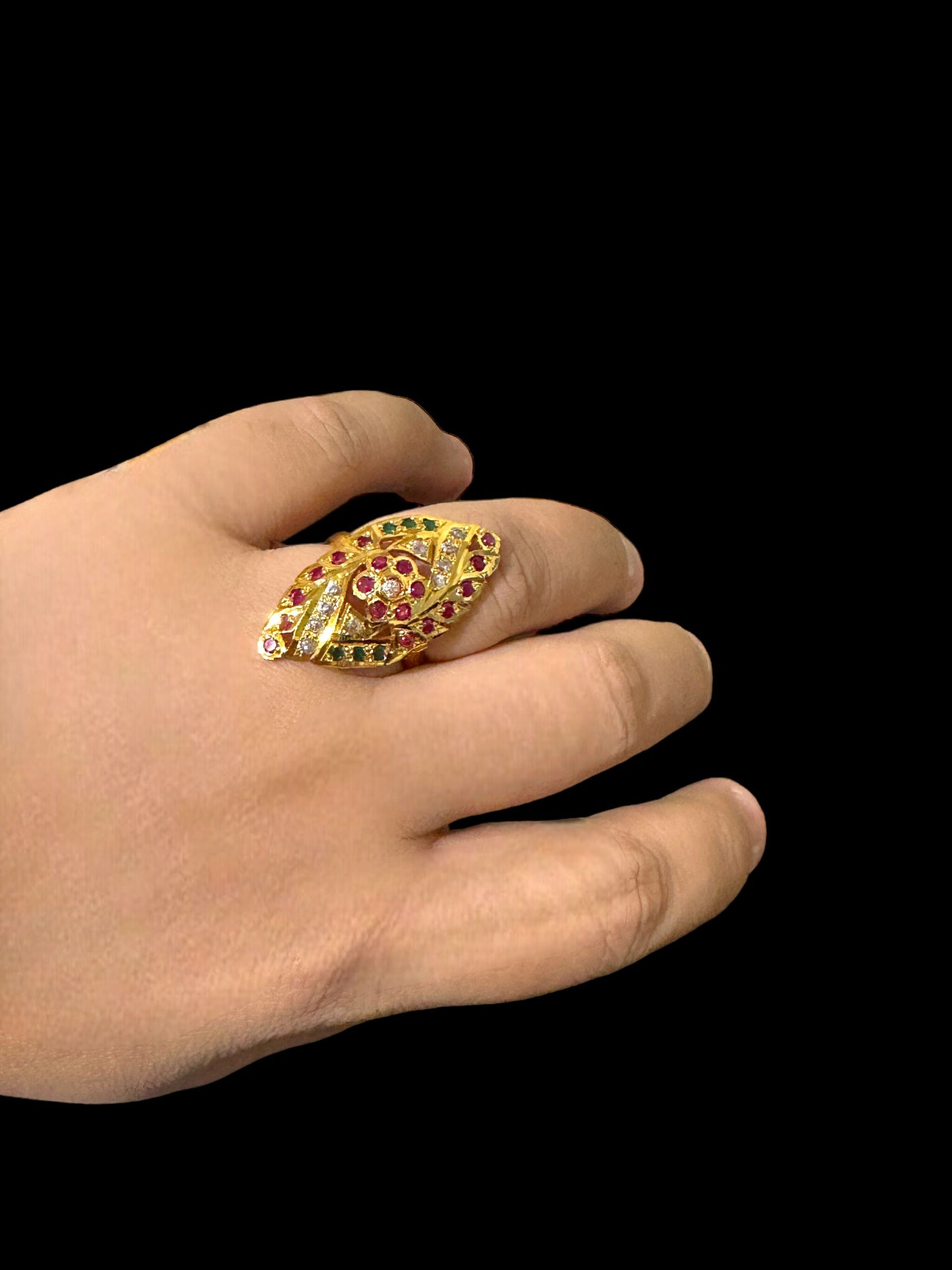 Ruby emerald  gold plated silver ring ( SHIPS IN 4 WEEKS )