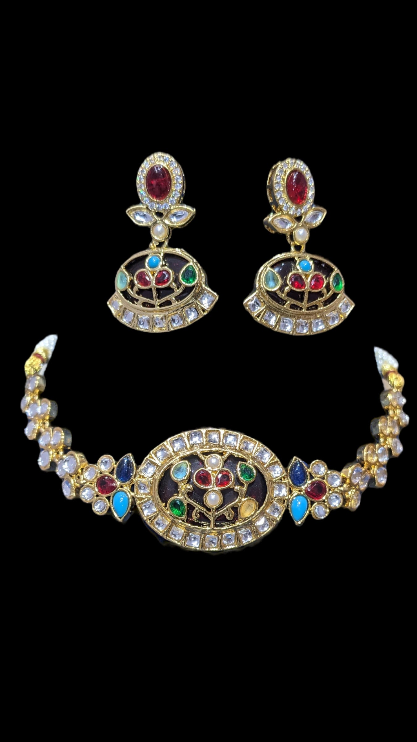 C335 kundan choker set - Navratan ( READY TO SHIP )