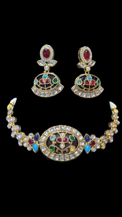 C335 kundan choker set - Navratan ( READY TO SHIP )