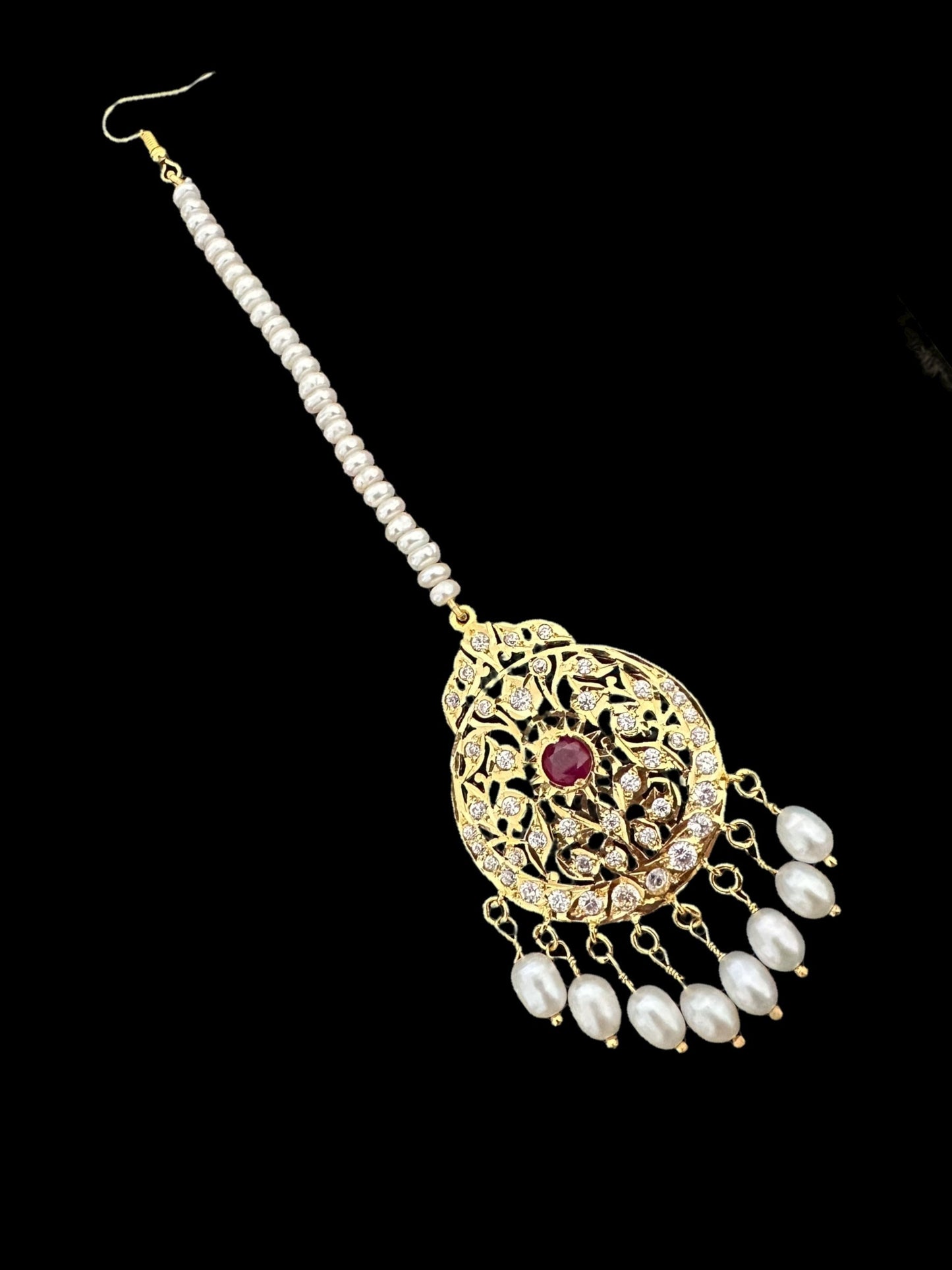 Ruby and zircon gold plated silver tika ( READY TO SHIP )
