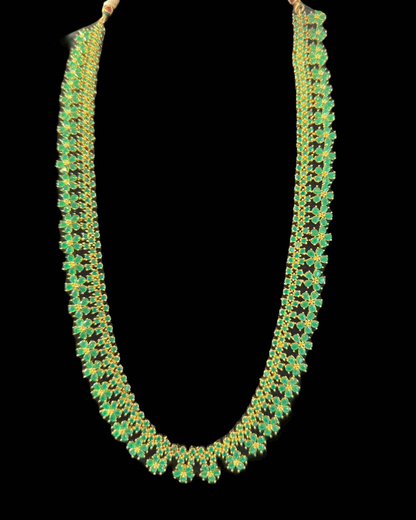 DLN115  Megha long set in cz stones - green    (READY TO SHIP)