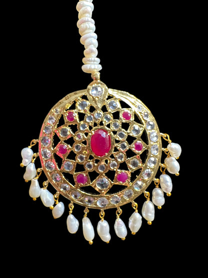 DJTK348 Zeba tika in fresh water pearls - Ruby ( READY TO SHIP)