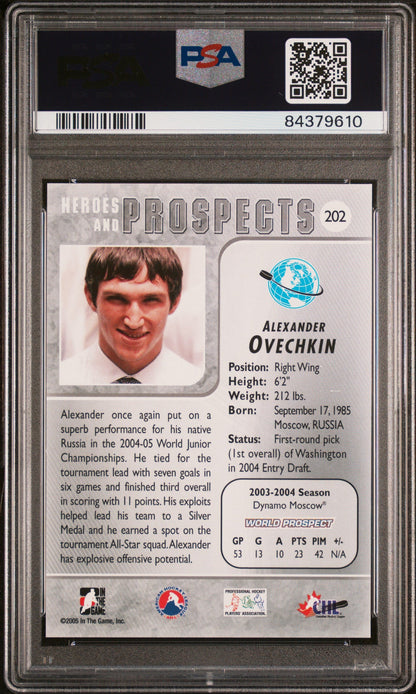Graded 2004 In The Game Alex Ovechkin #202 Heros & Prospects Rookie RC Hockey Card PSA 10 Gem Mint
