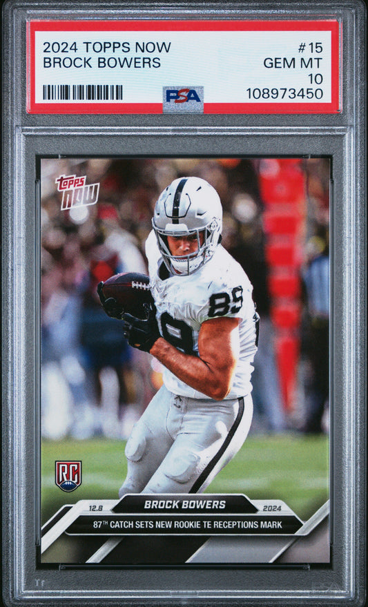 Graded 2024 Topps Now Brock Bowers #15 Rookie RC Football Card PSA 10 Gem Mint