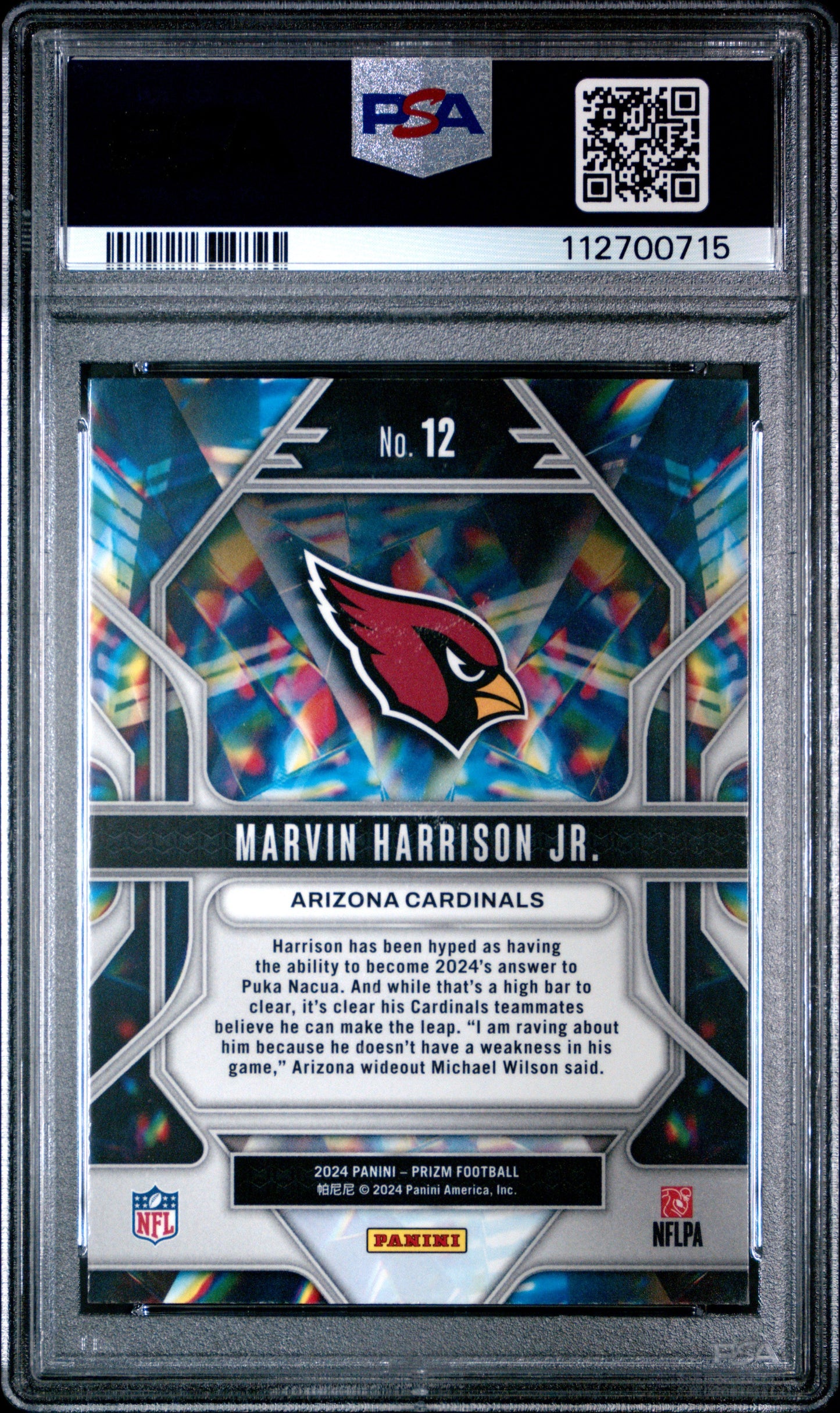 Graded 2024 Panini Prizm Marvin Harrison Jr #12 Prizmatic Rookie RC Football Card PSA 10 Gem Mint