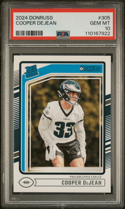 Graded 2024 Panini Donruss Cooper DeJean #305 Rookie RC Football Card PSA 10 Gem Mint