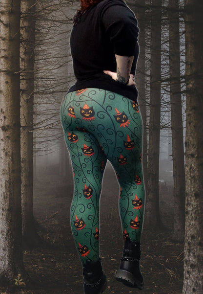 "Creeping Jack Vine" Black Vintage Cat Johanna Parker Exclusive - High-quality Handcrafted Vibrant Leggings