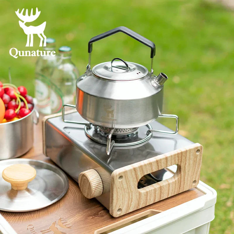 Qunature Stainless Steel Tea Set with Foldable Pot and Kettle for Outdoor Adventures