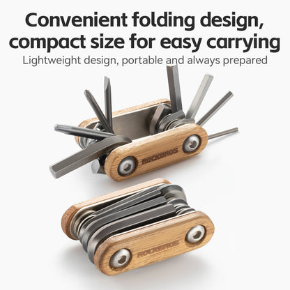 ROCKBROS Titanium-Plated 8-in-1 Wood Handle Multi-function Tool