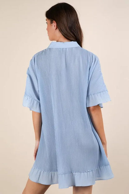 VERY J Pleated Detail Button Down Mini Dress