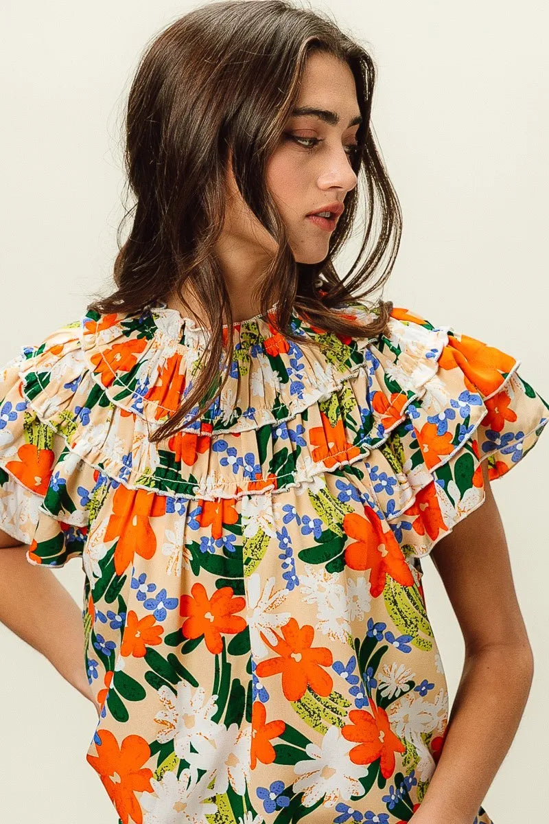 BiBi Multi Color Floral Print Woven Top