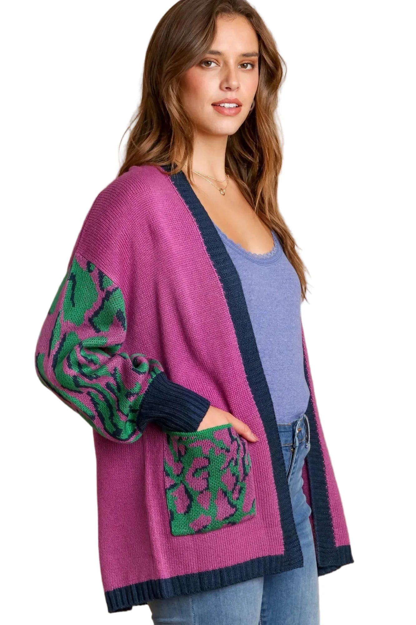 Animal Print Open Front Sweater Cardigan