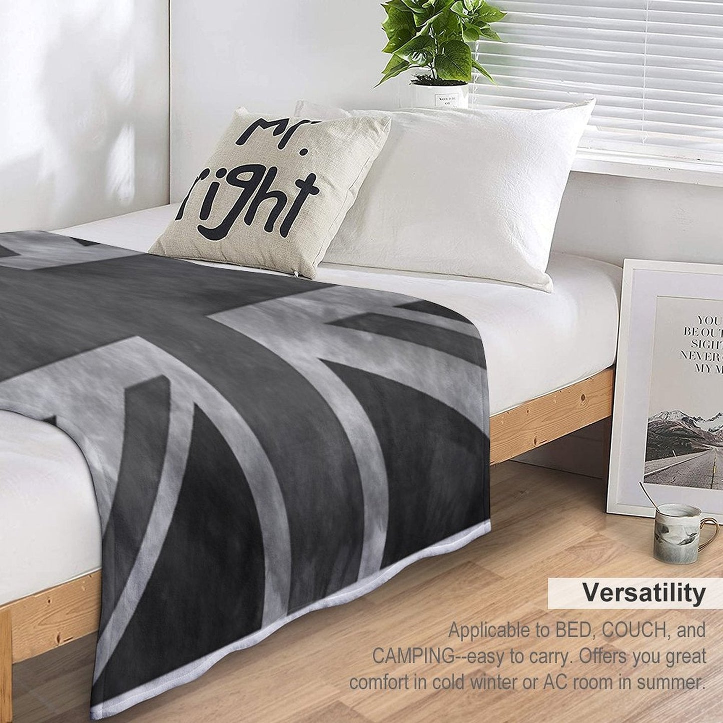 Greyscale Distressed Union Jack Throw Blanket