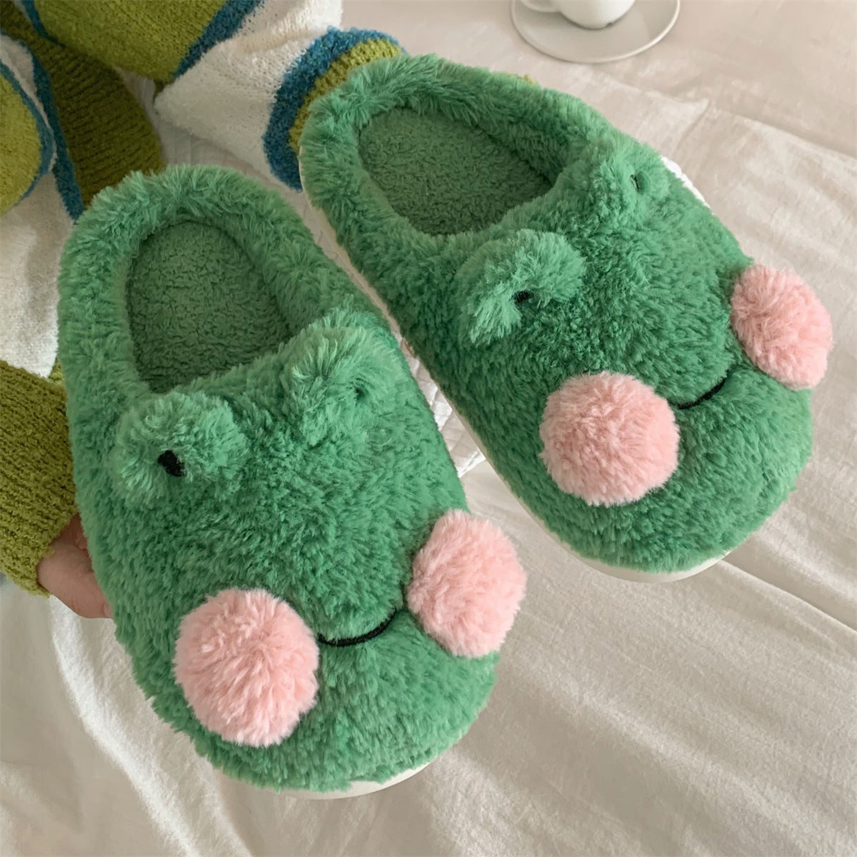 Rosy-Cheeked Frog Plush House Slippers