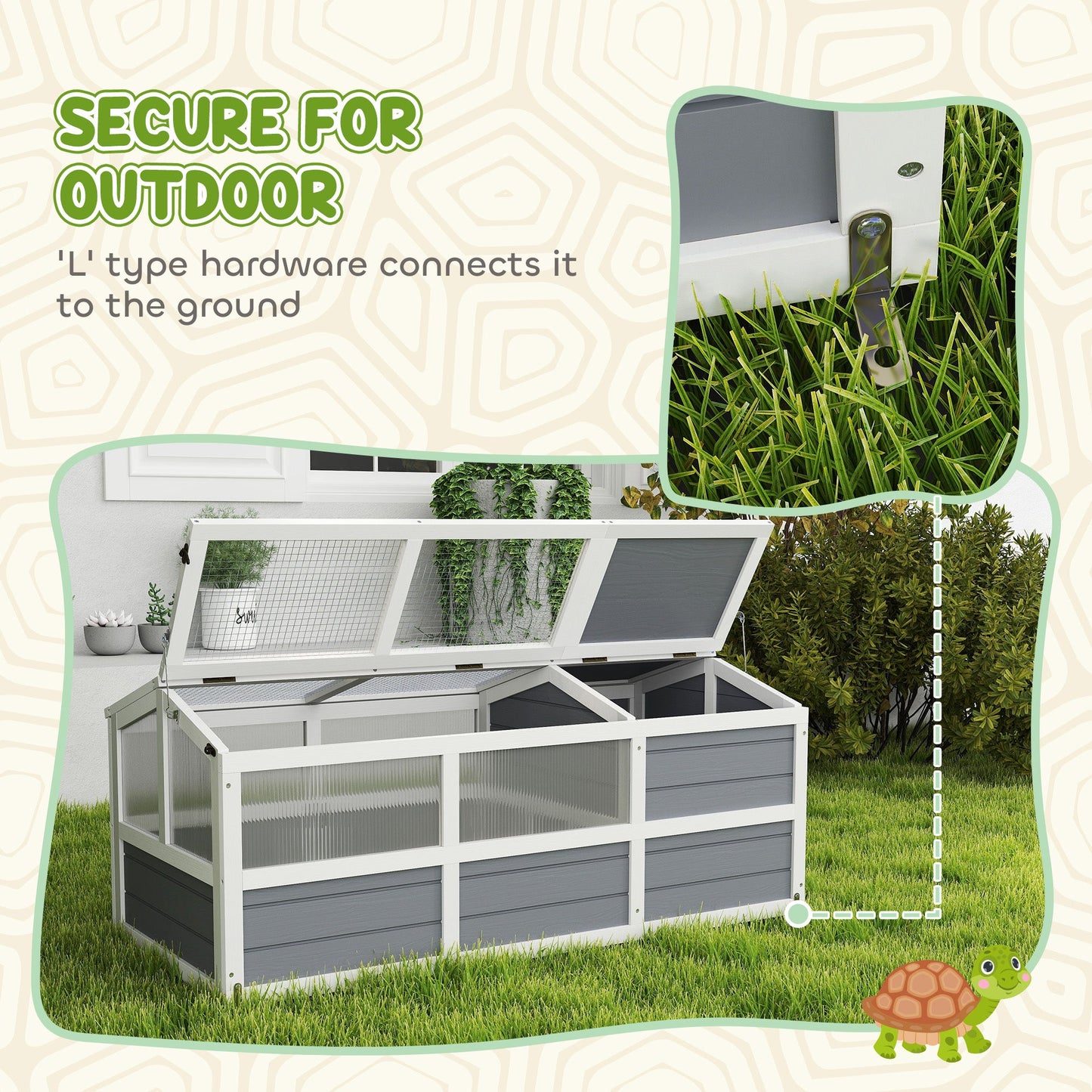 Bottomless Outdoor Wooden Tortoise Pen & Grazing Habitat