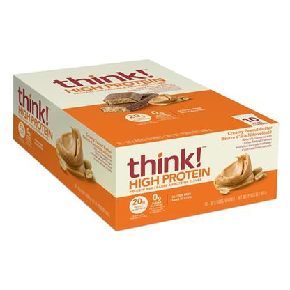 Think! Protein Bars, High Protein Snacks, Gluten Free, Sugar Free Energy Bar With Whey Protein Isolate, Creamy Peanut Butter, Nutrition Bars Without Artificial Sweeteners, 2.1 Oz (10 Count) - Pac