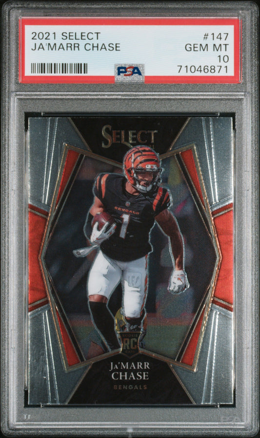 Graded 2021 Panini Select Ja'Marr Chase #147 Rookie RC Football Card PSA 10 Gem Mint