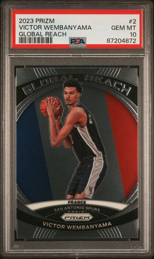 Graded 2023 Panini Prizm Victor Wembanyama #2 Global Reach Rookie RC Basketball Card PSA 10 Gem Mint