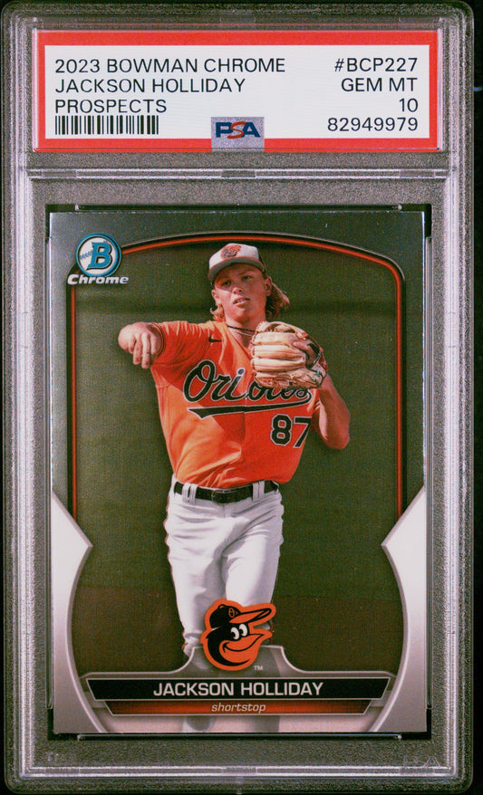 Graded 2023 Topps Bowman Chrome Jackson Holliday #BCP227 Prospects Rookie RC Baseball Card PSA 10 Gem Mint