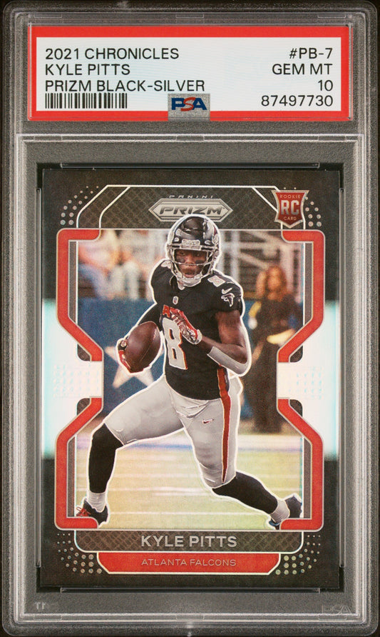 Graded 2021 Panini Chronicles Kyle Pitts #PB-7 Prizm Black Silver Rookie RC Football Card PSA 10 Gem Mint