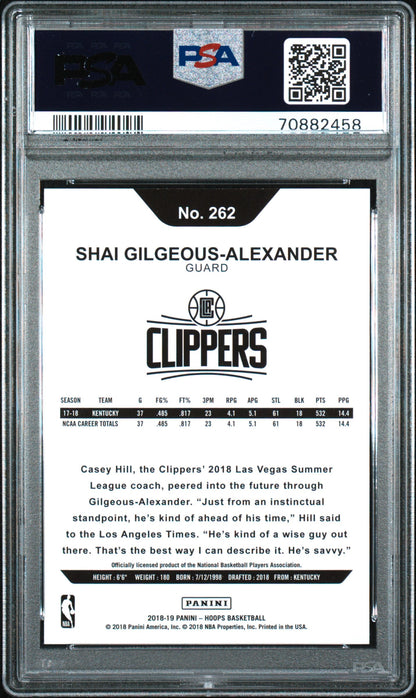 Graded 2018 Panini Hoops Shai Gilgeous-Alexander #262 Rookie RC Basketball Card PSA 10 Gem Mint