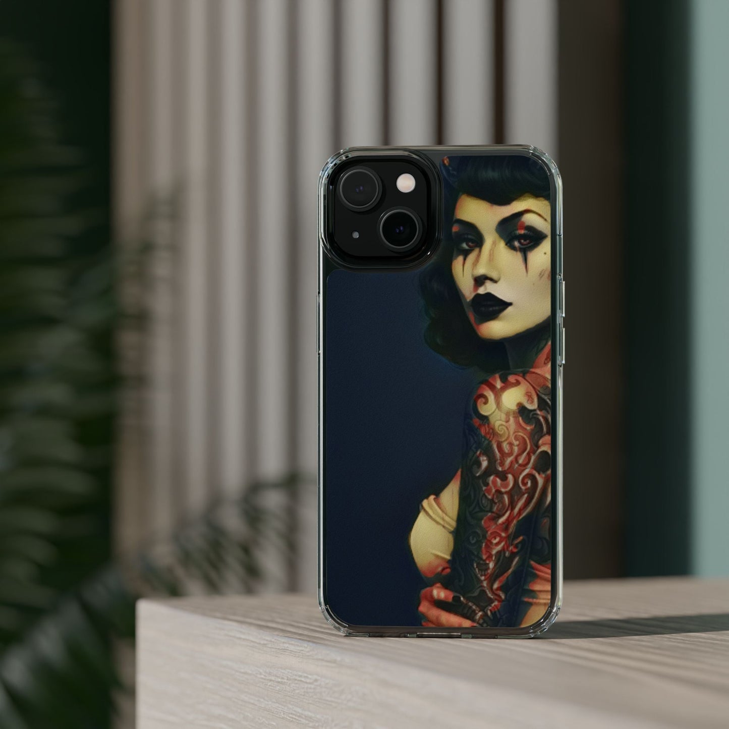 Gothic Devilish Tattooed Beauty Clear Phone Case