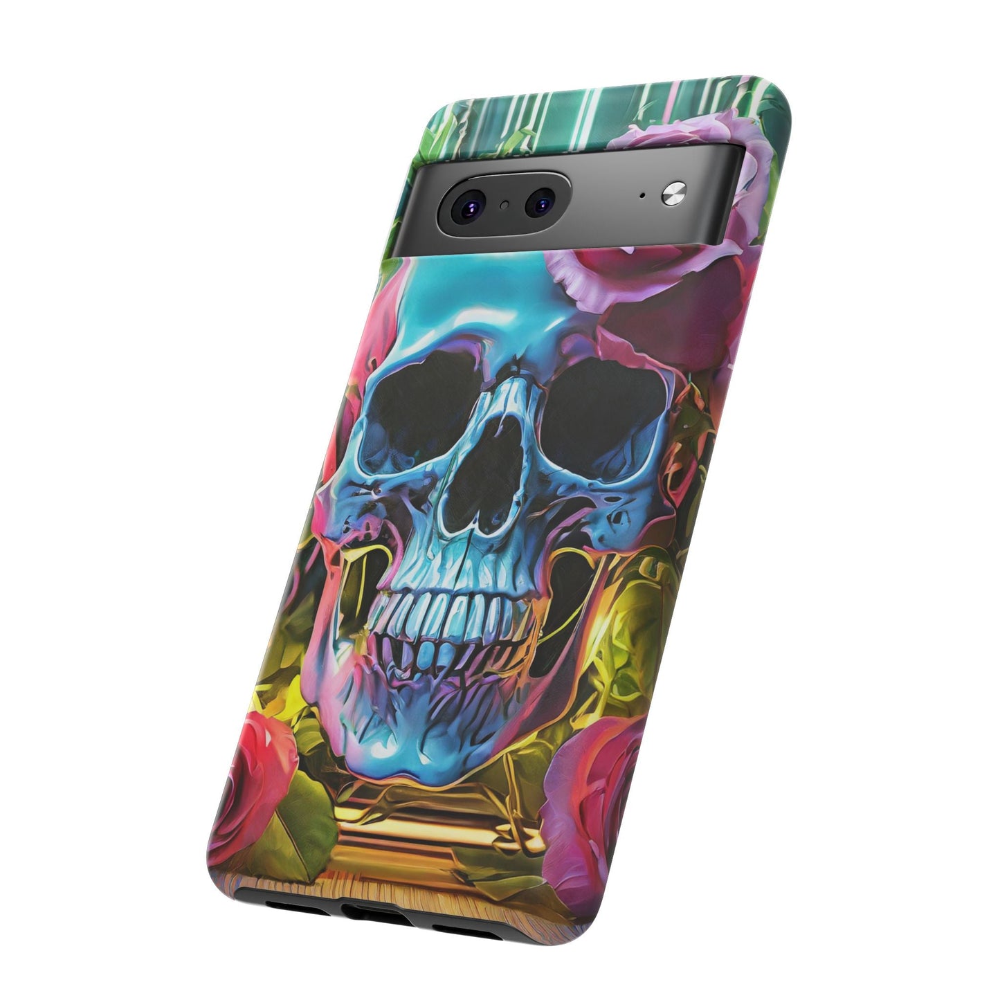 Neon Rose Skull Tough Phone Case