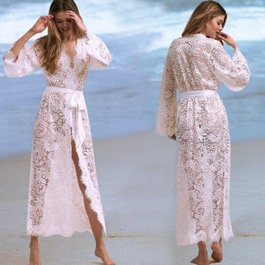Lace bikini blouse, hollow sexy beach jacket, sunscreen suit, swimsuit and cardigan