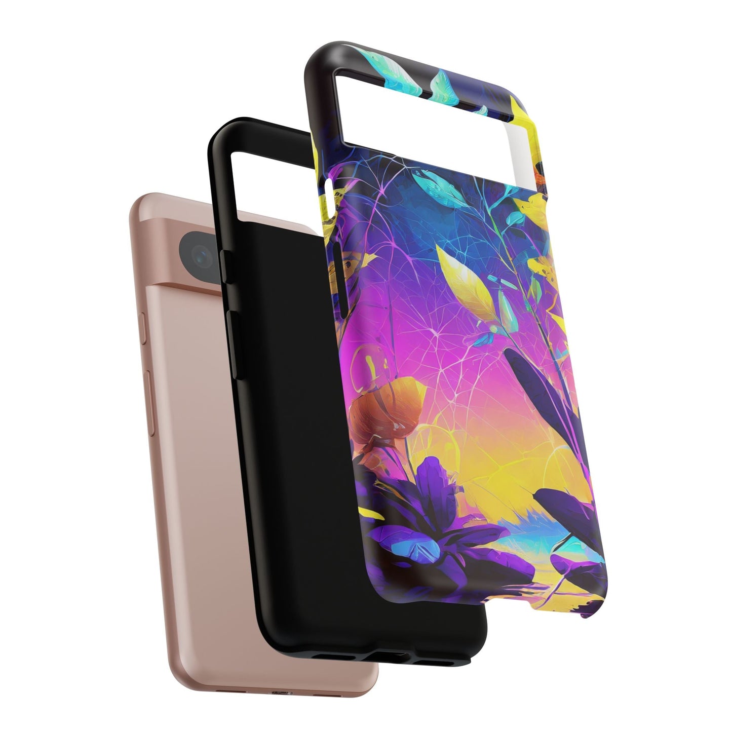 Artistic Vibrant Neon Floral Leaf Tough Phone Case