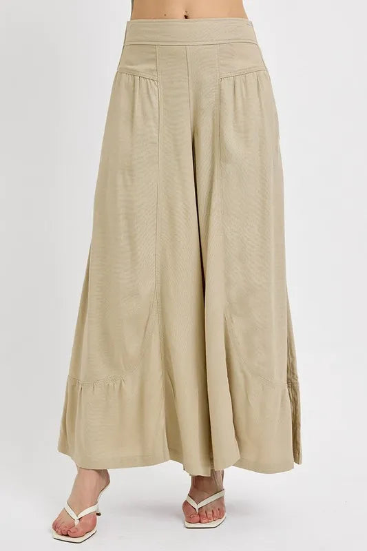 RISEN Shirring Detail Wide Leg Pants